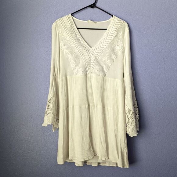 Women's Altar'd State Dress White Long Flutter Sleeve Fit & Flare Lace Medium - Picture 7 of 10